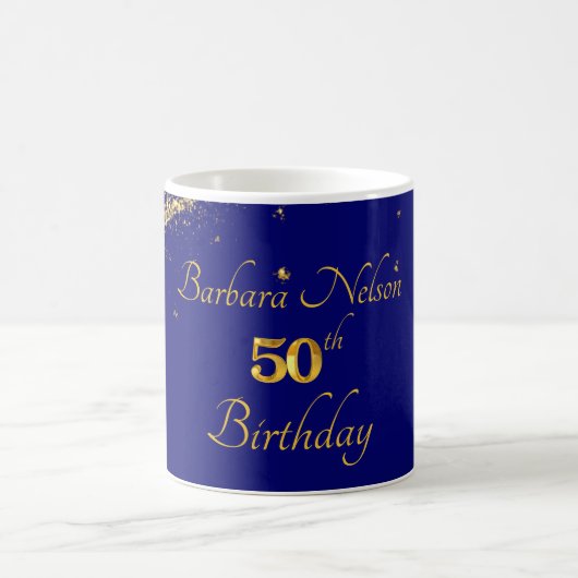 Gold & Navy 50th Birthday Party Invitation Koffiemok (Center)