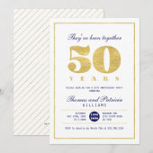 Gold & Navy 50th Wedding Jubileum Uitnodiging (Voorkant / Achterkant)