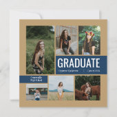 Gold & Navy 6 Foto-Afstuderen uitnodiging (Voorkant)