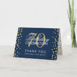 Gold Navy 70th Birthday Hartelijk dank Glitter Con Bedankkaart<br><div class="desc">Elegant 70th Birthday Party Gold Faux Glitter Confetti Navy Blue sjabloon. Eenvoudig te gebruiken en eenvoudig aan te passen. Bestel vandaag nog!</div>