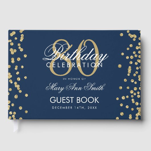 Gold Navy 80e verjaardagsfeest Glitter Confetti Gastenboek (Voorkant)