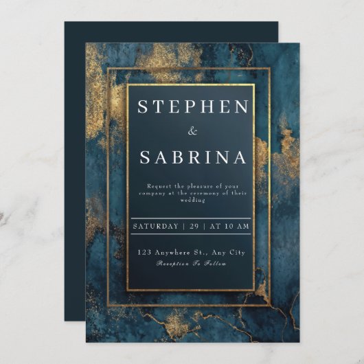Gold Navy Abstracte huwelijksuitnodiging Kaart (Voorkant / Achterkant)