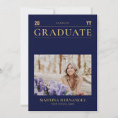 Gold & Navy Afstuderen Fotoaankondiging Aankondiging (Voorkant)