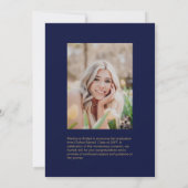 Gold & Navy Afstuderen Fotoaankondiging Aankondiging (Achterkant)