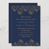 Gold Navy Antiek Lace Wedding Invitation Kaart (Voorkant / Achterkant)