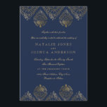 Gold Navy Antiek Lace Wedding Invitation Kaart<br><div class="desc">uitnodiging voor weddenschappen in de kleine Bayleigh-winkel</div>
