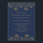 Gold Navy Antiek Lace Wedding Invitation Kaart<br><div class="desc">uitnodiging voor weddenschappen in de kleine Bayleigh-winkel</div>
