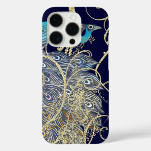 Gold Navy Black Pauw Gold Swirl iPhone 16 Pro Hoesje