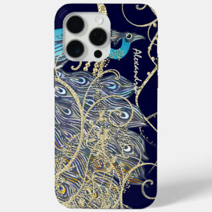Gold Navy Black Peacock Swirl iPhone 15 Pro Max Hoesje