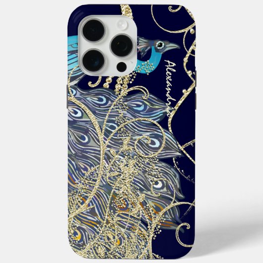 Gold Navy Black Peacock Swirl Case-Mate iPhone Case (Achterkant)