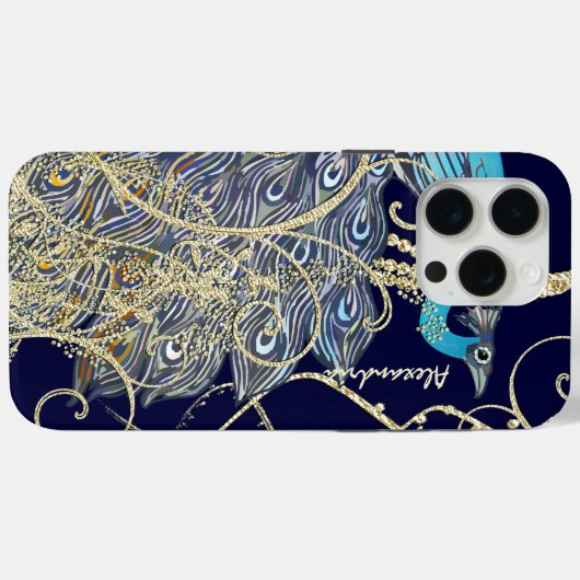 Gold Navy Black Peacock Swirl Case-Mate iPhone Case (Achterkant (horizontaal))