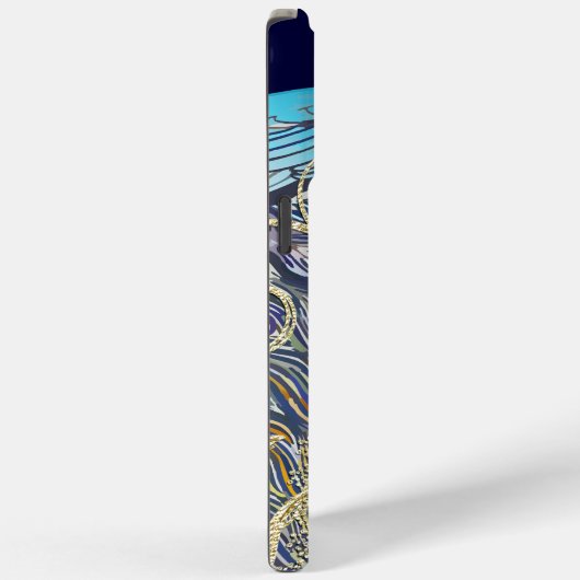 Gold Navy Black Peacock Swirl Case-Mate iPhone Case (Achterkant / Rechts)