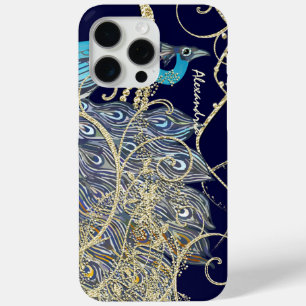 Gold Navy Black Peacock Swirl iPhone 15 Pro Max Hoesje