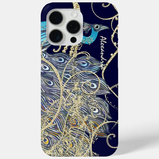 Gold Navy Black Peacock Swirl Case-Mate iPhone Case (Achterkant)