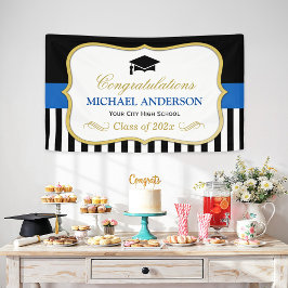 Gold Navy Black White Stripes Graduparty Spandoek