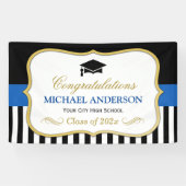 Gold Navy Black White Stripes Graduparty Spandoek (Horizontaal)