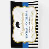 Gold Navy Black White Stripes Graduparty Spandoek (Verticaal)