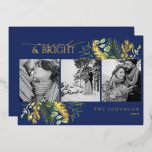 Gold Navy Blauw Getrouwd & Helder Zwart Wit Foto Folie Feestdagenkaart<br><div class="desc">Elegante Gold Navy Blue Married & Bright Black & White Photo Folie Holiday Kaart Vier uw eerste vakantieseizoen als pasgetrouwden met deze luxe "Married & Bright" kerstkaart. Deze kaart is ontworpen om de elegantie van uw vakbond te weerspiegelen en is voorzien van een verbluffende mix van diepmarineblauw en glinsterende gouden...</div>