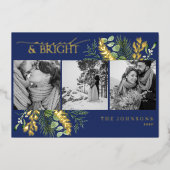 Gold Navy Blauw Getrouwd & Helder Zwart Wit Foto Folie Feestdagenkaart (Voorkant)