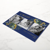 Gold Navy Blauw Getrouwd & Helder Zwart Wit Foto Folie Feestdagenkaart (Gedraaid)
