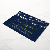Gold & Navy blauw Surprise 50ste bruiloft Jubileum Folie Uitnodiging (Gedraaid)