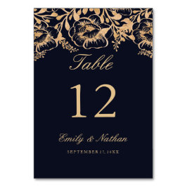 Gold Navy Bloemen Tafel Aantal Kaarten
