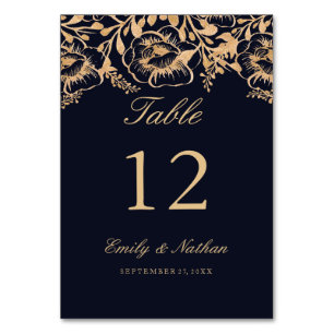 Gold Navy Bloemen Tafel Aantal Kaarten