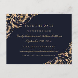 Gold Navy Bloemenbruiloft Save The Date