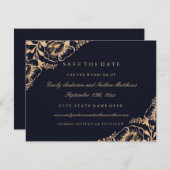 Gold Navy Bloemenbruiloft Save The Date (Voorkant / Achterkant)