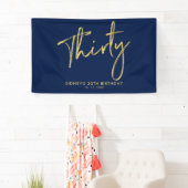 Gold Navy Blue 30th Birthday Party Welcome Banner (Insitu)