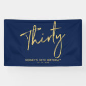 Gold Navy Blue 30th Birthday Party Welcome Banner (Horizontaal)