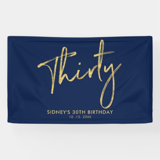 Gold Navy Blue 30th Birthday Party Welcome Banner (Horizontaal)