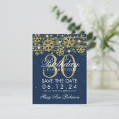 Gold Navy Blue 30th Birthday Save Date Winter Kaart (Staand voorkant)