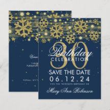 Gold Navy Blue 30th Birthday Save Date Winter
