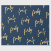Gold Navy Blue 40 Birthday Party Glitter "40" Cadeaupapier (Vlak)