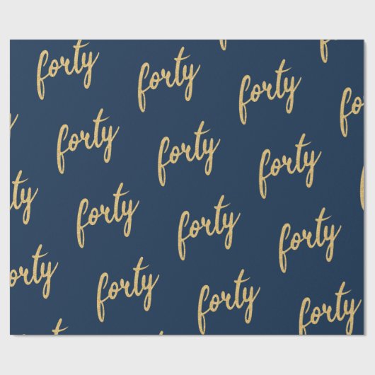 Gold Navy Blue 40 Birthday Party Glitter "40" Cadeaupapier (Vlak)