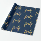 Gold Navy Blue 40 Birthday Party Glitter "40" Cadeaupapier (Uitgerold)
