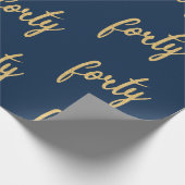Gold Navy Blue 40 Birthday Party Glitter "40" Cadeaupapier (Hoek)