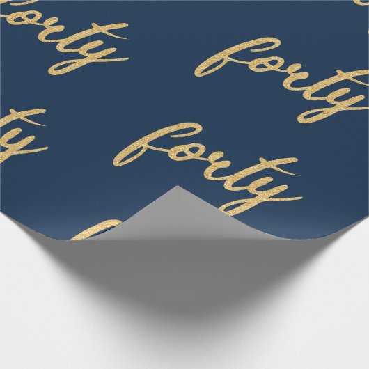 Gold Navy Blue 40 Birthday Party Glitter "40" Cadeaupapier (Hoek)