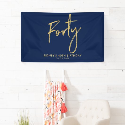 Gold Navy Blue 40th Birthday Party Welcome Banner (Insitu)