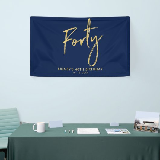 Gold Navy Blue 40th Birthday Party Welcome Banner (Beurs)