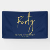 Gold Navy Blue 40th Birthday Party Welcome Banner (Horizontaal)