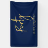 Gold Navy Blue 40th Birthday Party Welcome Banner (Verticaal)