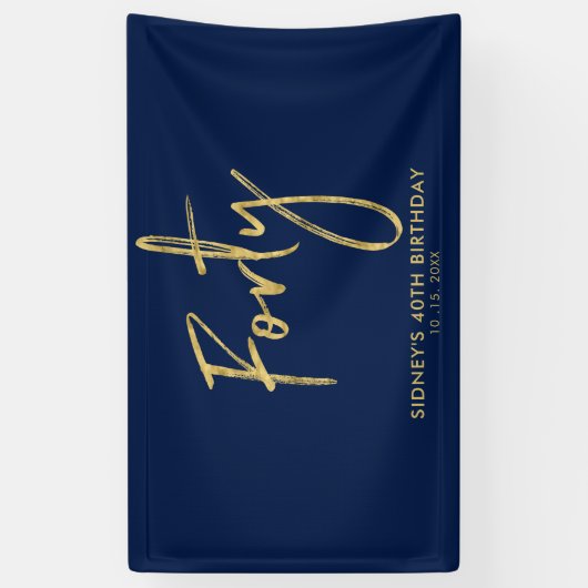 Gold Navy Blue 40th Birthday Party Welcome Banner (Verticaal)