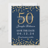 Gold Navy Blue 50th Birthday Bewaar de datum Detai Kaart (Voorkant)
