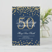 Gold Navy Blue 50th Birthday Glitter Confetti Kaart (Staand voorkant)
