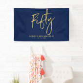 Gold Navy Blue 50th Birthday Party Welcome Banner (Insitu)