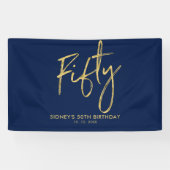 Gold Navy Blue 50th Birthday Party Welcome Banner (Horizontaal)