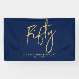 Gold Navy Blue 50th Birthday Party Welcome Banner