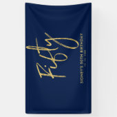 Gold Navy Blue 50th Birthday Party Welcome Banner (Verticaal)
